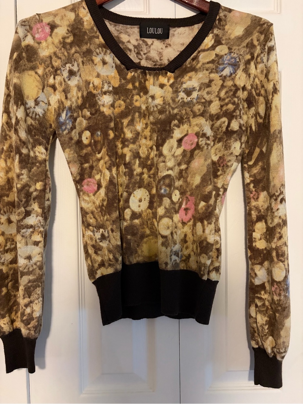 LOULOU Brown Abstract Collage Print Wool Blend Sweater Women’s M Y2K